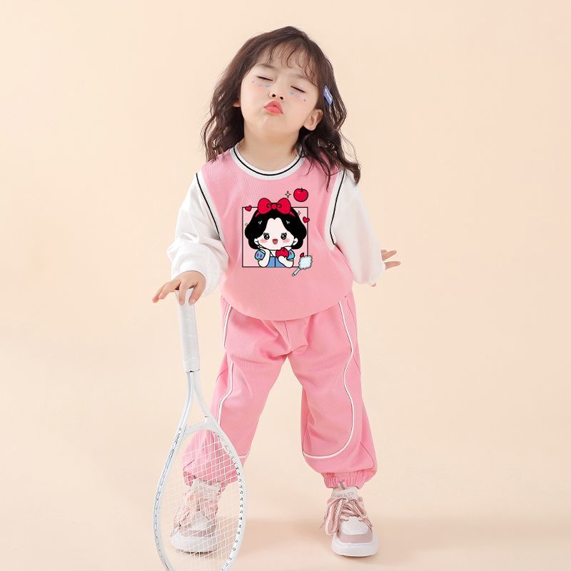 YA ZHOU LONG Children's long sleeve two piece set Long sleeve top + trousers New girls fashion printed suit