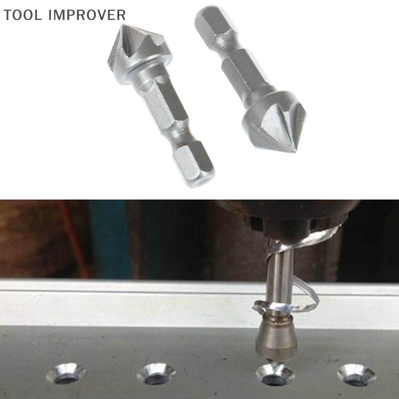 TOOL IMPROVER 6 Flute Countersink Drill Bit Chamfer Cutting Woodworking Tool hexagon handle