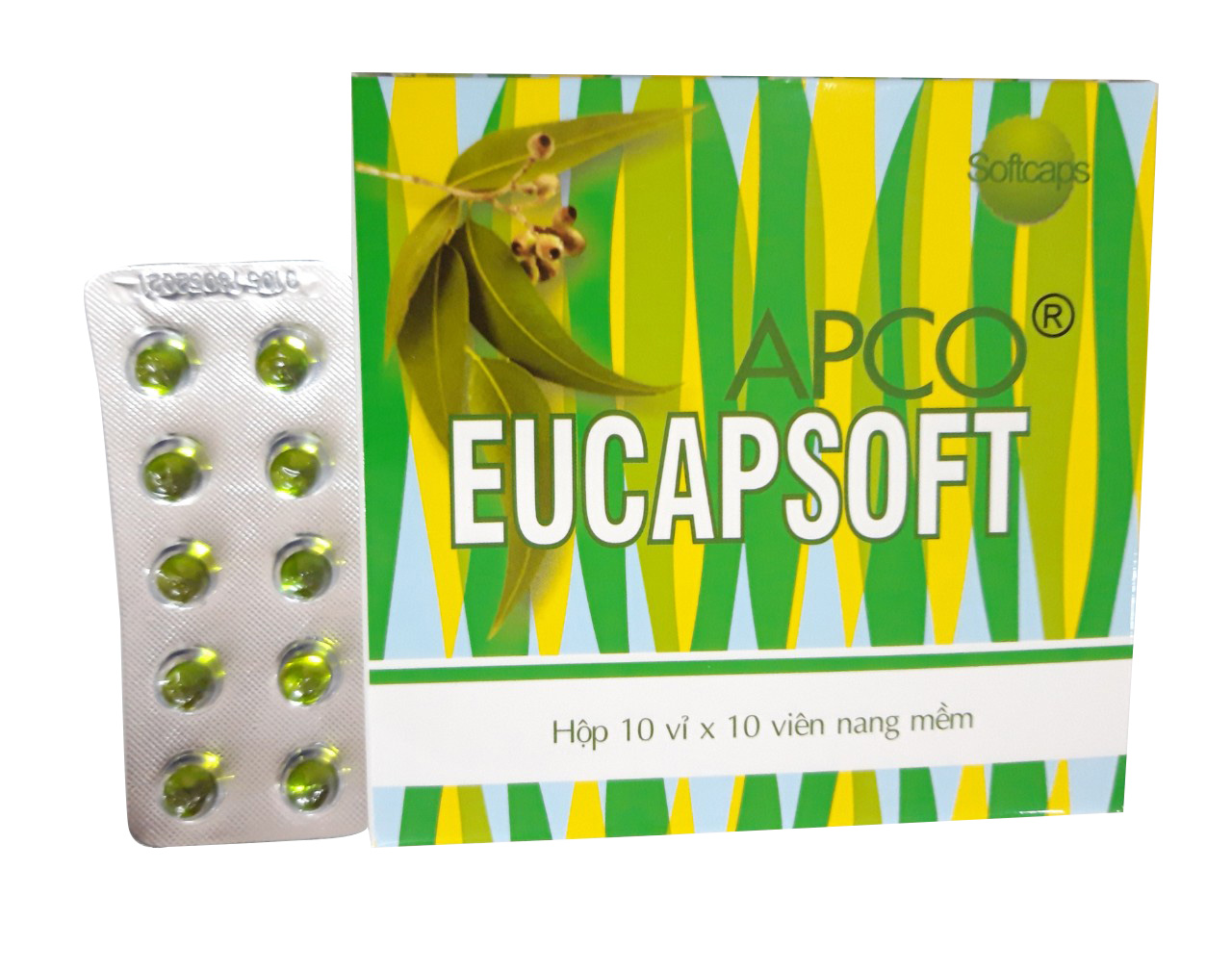 Viên tinh dầu ho cảm lạnh EUCASOFT Hộp 100 viên màu xanh