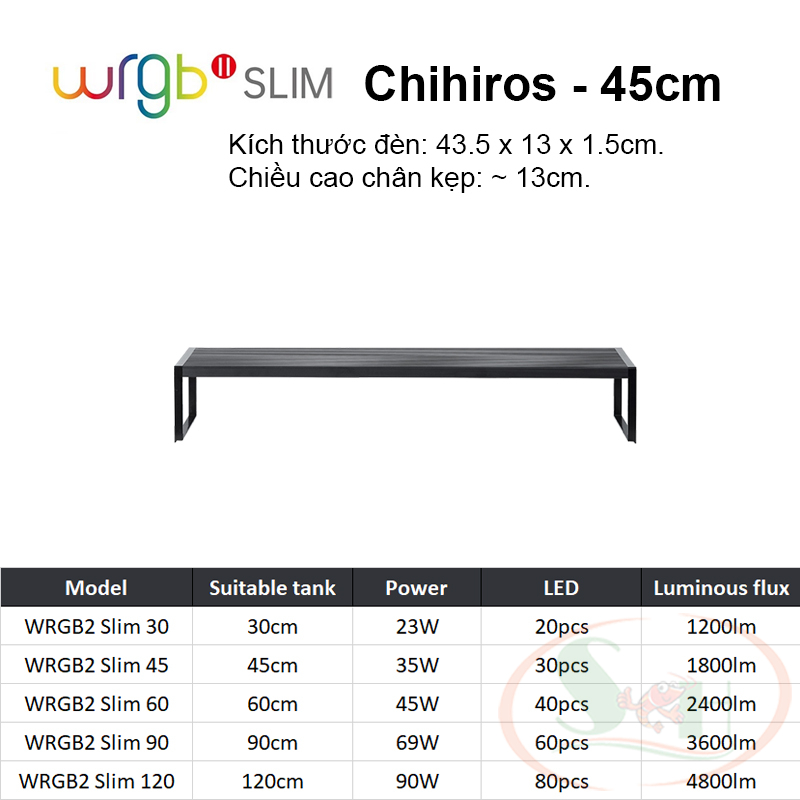 Đèn led chihiros wrgb 2 slim 30, 45, 60, 90, 120 cm wrgb2 quang phổ bể thủy sinh cá tép cảnh wrgbii