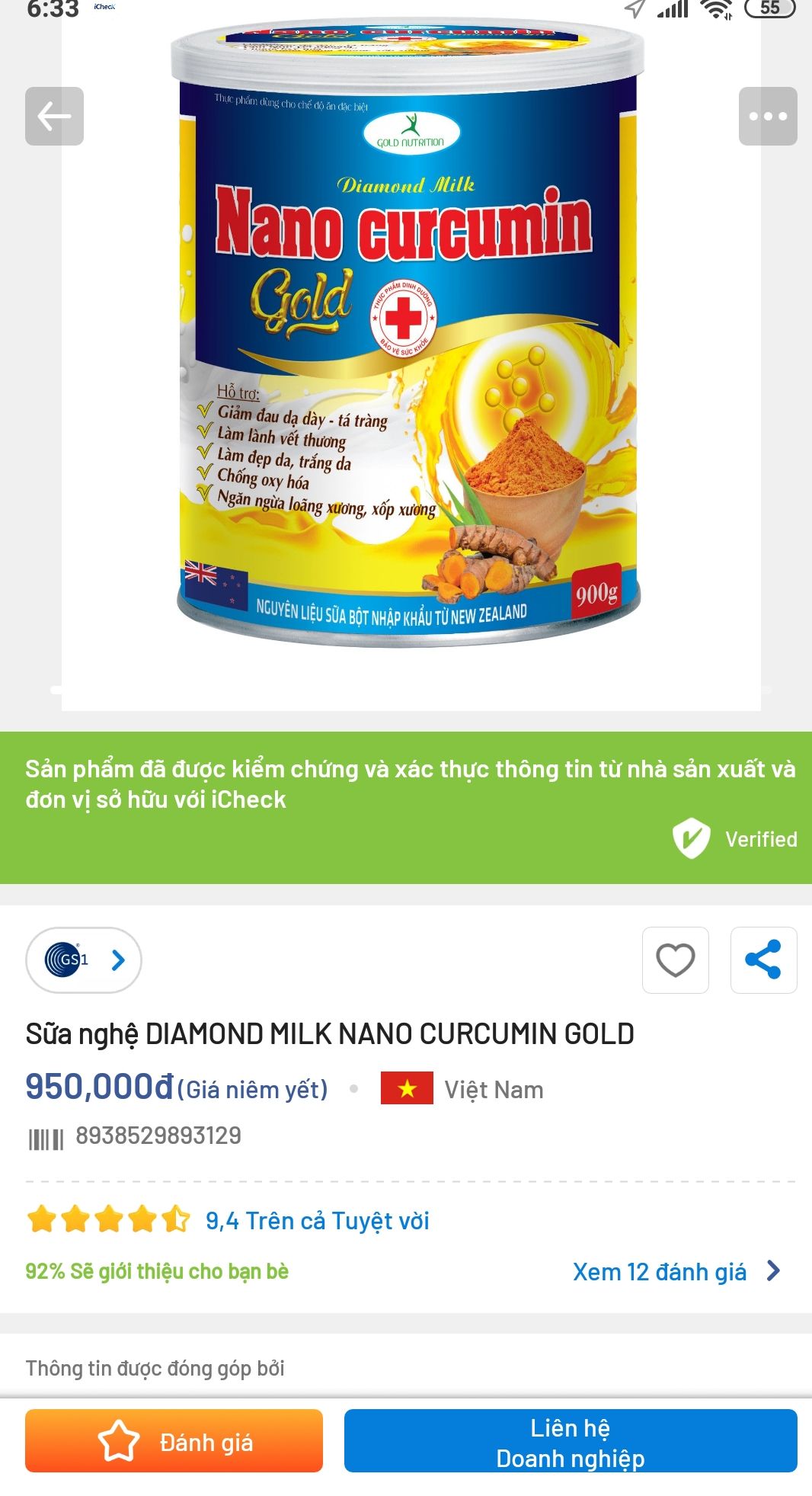 [Combo 4hộp 900g, HSD 2027] Sữa nghệ Nano Curcumin Gold.