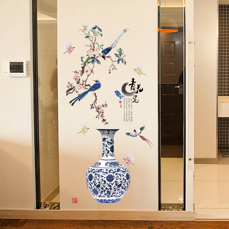 DECAL DÁN TƯỜNG TẾT BÌNH HOA THỔ CẨM VÀ CHIM ÉN