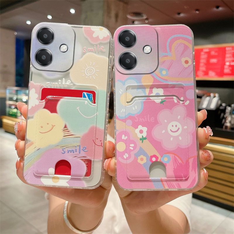 New Phone case OPPO A3X Back cover Card Holder Wallet SUN Smile Transparent Soft Case New Phone case OPPO A3X Back cover. 