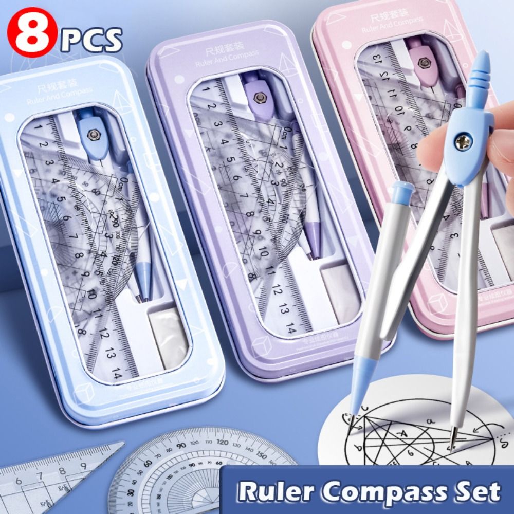 8pcs Ruler 8PCS/Set Multi-Function Plastic Ruler Compasses Set Transparent ...