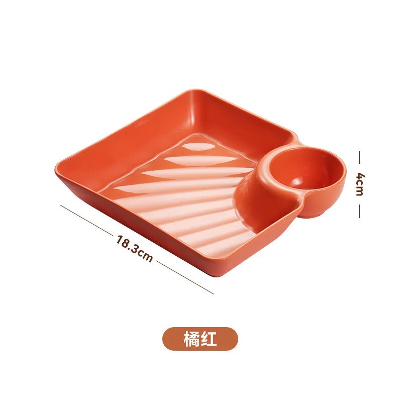 Dumpling Plate With Vinegar Dish Pp Grid Plate Ese Style Tableware Household Square Dumpling Plate Tray