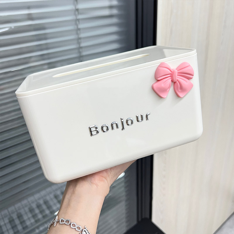 Tissue box light luxury living room desktop high-end household paper box ornaments storage box bow
