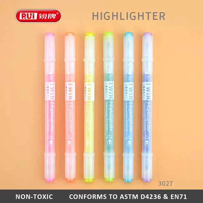Bút nhớ dòng 2 đầu phản quang rui 3027 - vỉ 6 màu