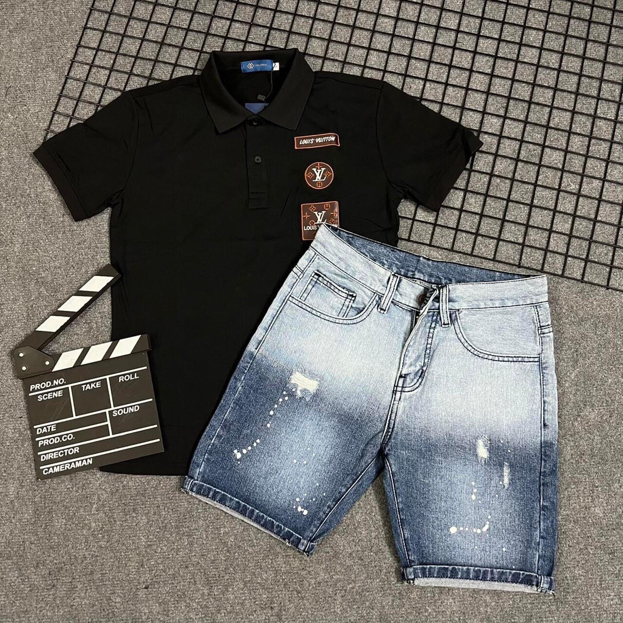 Quần short jean nam ngố phối họa tiết loang cực đẹp chuẩn thời trang hàng Shop