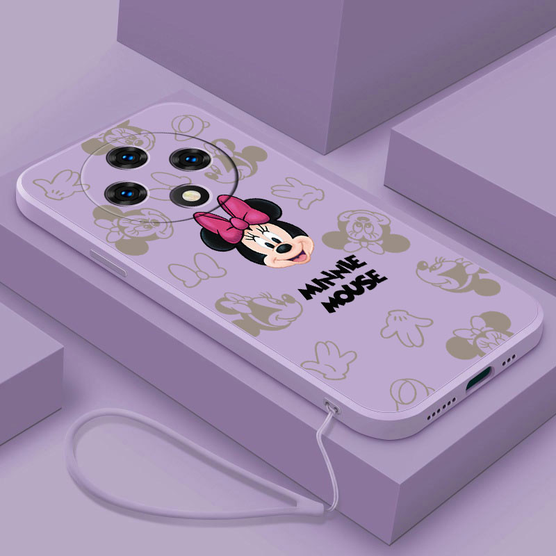 OPPO Reno 12F Reno12 F 5G Minnie Cartoon Mouse Case Shockproof Luxury Liquid Silicon Cover with Lanyard. 