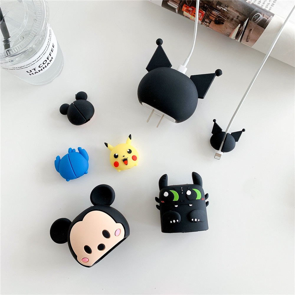 4pcs/set Charger Protector compatible with iPhone 18W/20W Cute Cartoon Soft Silicone Cord Protector Charging Cable Cover compatible with iPhone 13 12 Charger [cchoice]