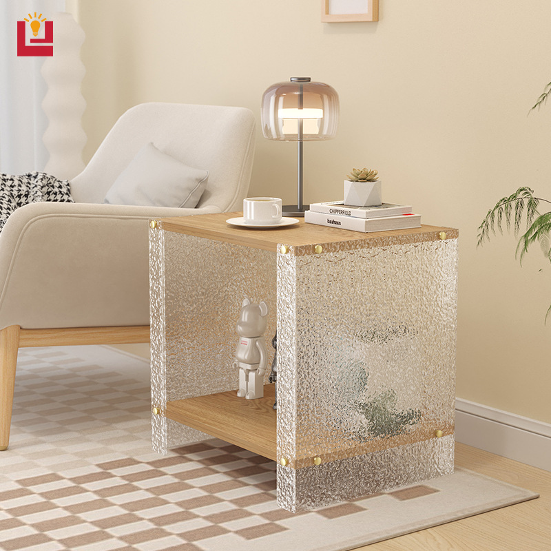 YONUO Acrylic parallel coffee table, modern minimalist living room, square side table, small household practical shelves