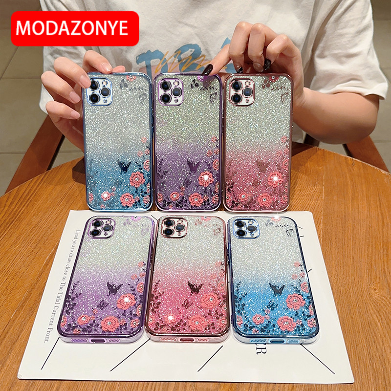 For iPhone 11 Pro Max Phone Case Glitter Bling Flower butterfly Soft Protective Back Cover For iPhone 11 Pro Max Case Girls
