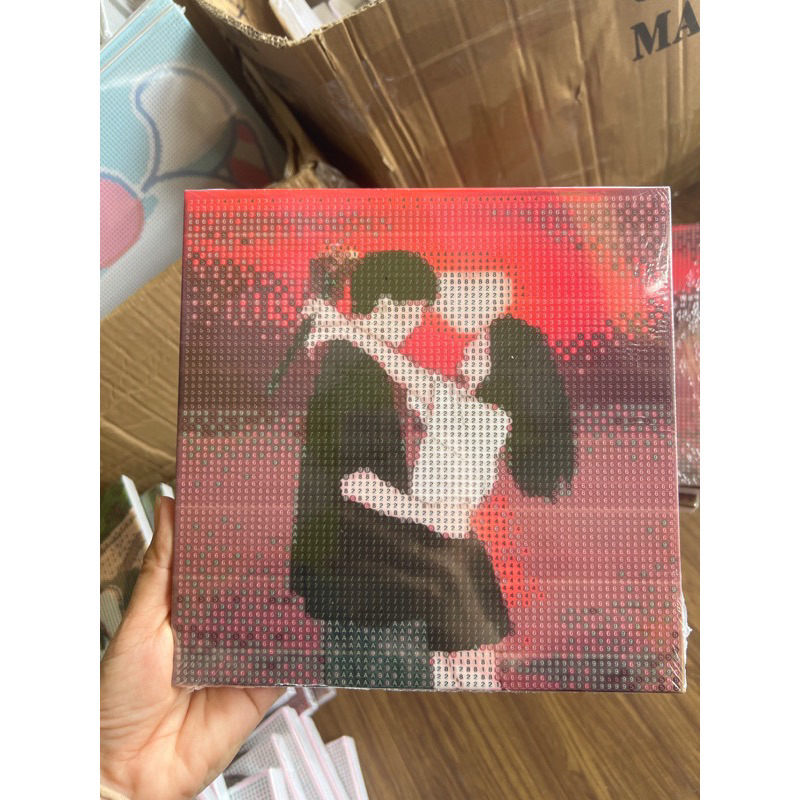 tranh đính đá cặp đôi size 20x20cm khung gỗ căng sẵn