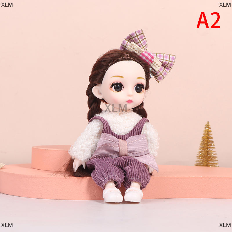 XLM Búp bê Mini có thể di chuyển 16cm Búp bê đồ chơi tự làm với quần áo trang phục cho bé gái Đồ chơi