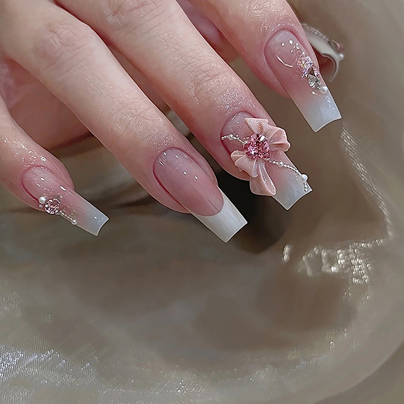 10pcs 3D Resin Bowknot Nail Charms Diamond Pink Ribbon Bow Rhinestone Jewelry Parts Manicure Decor DiIY Salon Accessory Gift.