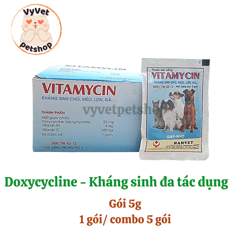 Vitamycin - Kháng sinh đa tác dụng cho chó, mèo, gà... gói 5g