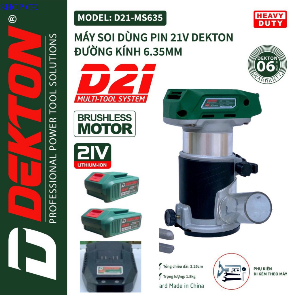 Máy soi alu / phay gỗ 6.35mm dekton/d21-ms635 - dùng pin d21 có chỉnh tốc shop cu đen