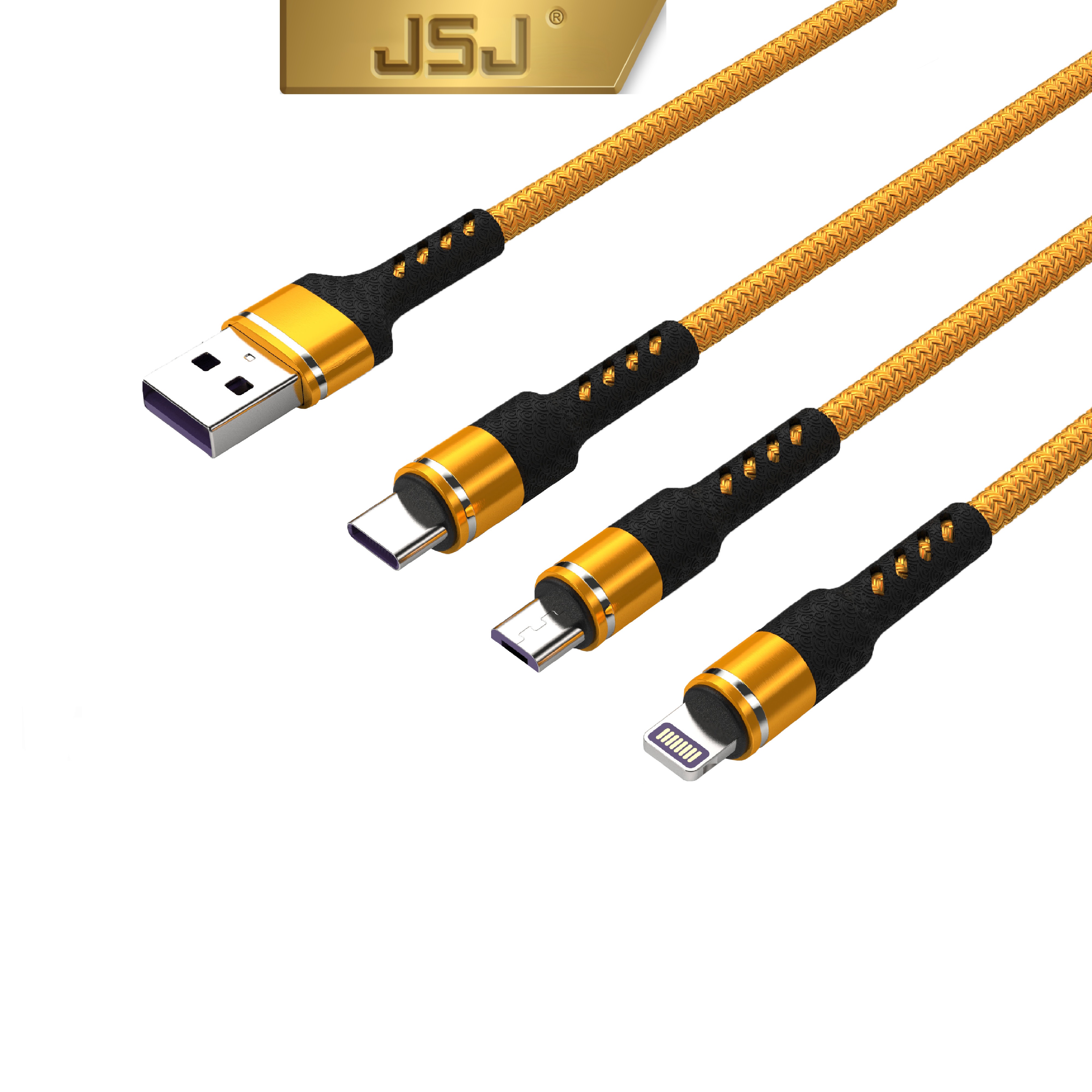 Cáp sạc nhanh 3 đầu (Type-C, Micro USB, Lightning) 3.0A JSJ USB-233 dài 1.2m