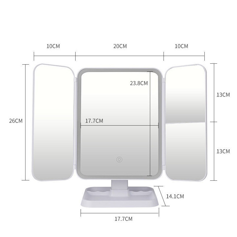 Gương trang điểm gắn đèn LED Máy tính để bàn máy tính để bàn với ánh sáng Filler gương xách tay vỏ gương trang điểm gương