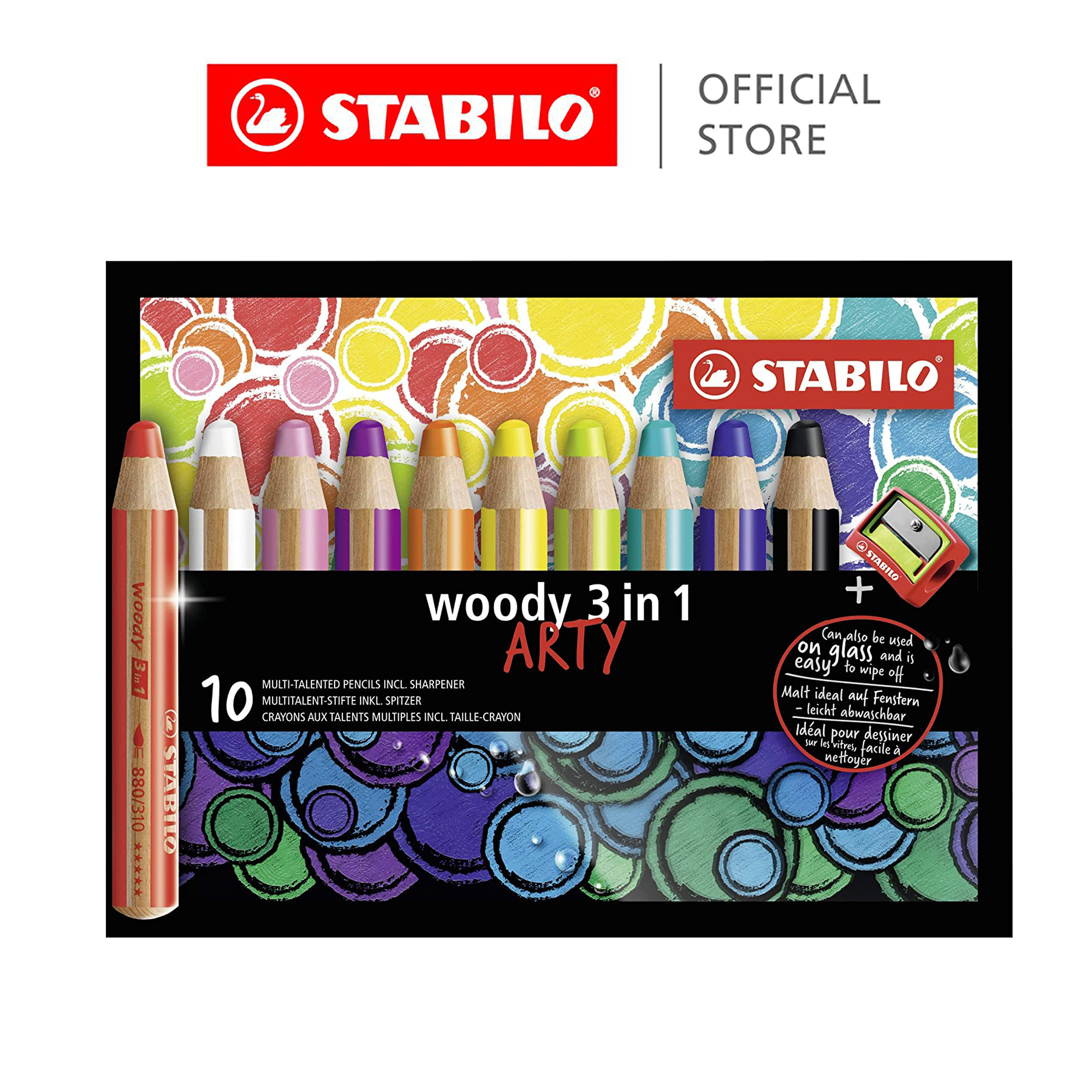 STABILO Woody 3 in 1 Super Jumbo Pencils Wallet of 10 Assorted Sharpener for sale online 