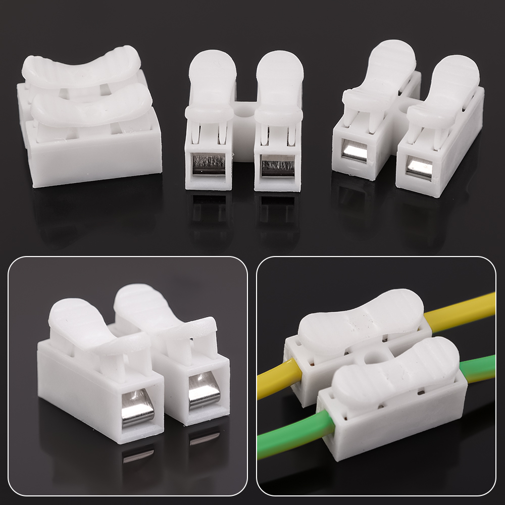 20 cái kết nối nhanh CH-2 tái sử dụng khối thiết bị đầu cuối an toàn mùa xuân Bộ Đấu nối nhanh Điện 2 kẹp dây điện nối Clip