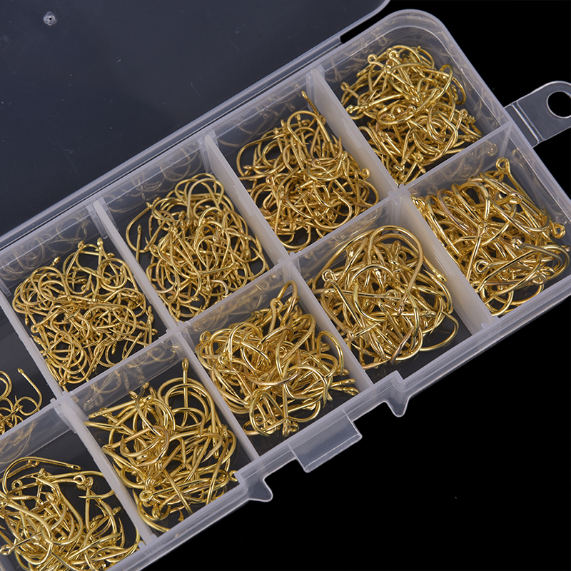500pcs/set #3~#12 Fishing Hooks Carbon Steel Golden Fishhooks With Retail Box.