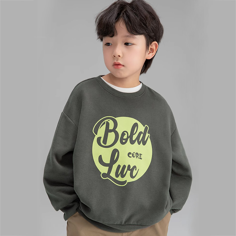 HOBIBEAR children's clothing boys fashion sweatshirt New avocado color printed children's cotton round neck long-sleeved sweatshirt
