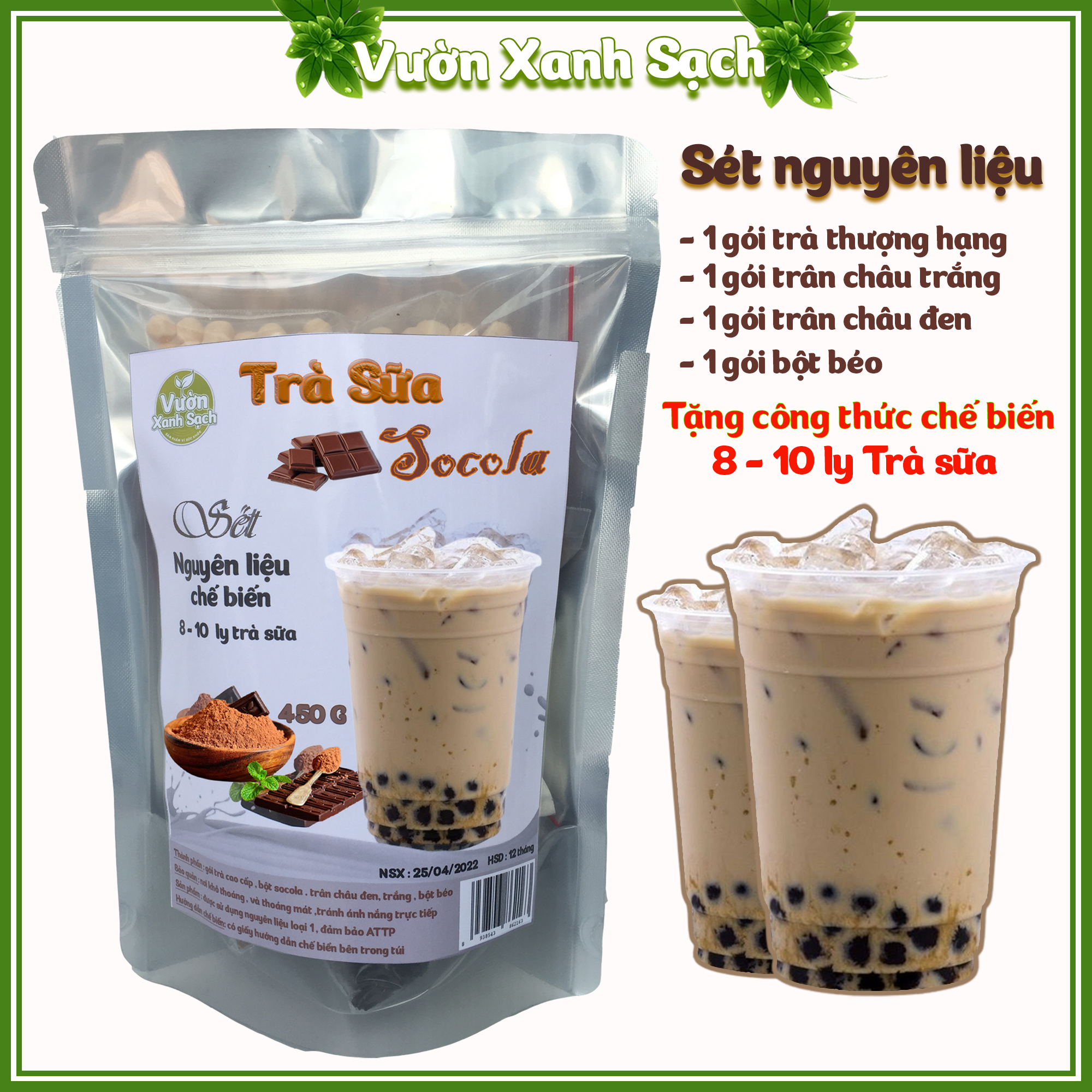 Trà Sữa / Trân Châu Đường Đen /Socola/Phúc long / Nguyên liệu sét pha chế trà sữa 10 - 12 ly trà sữa thơm ngon / Đồ ăn vặt / Vườn Xanh Sạch