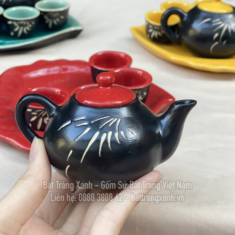 6 MÀU Ấm Chén Mini Thờ Cúng Trưng Bày - Ấm Chén Hạt Mít Pha Trà Sen Bát Tràng