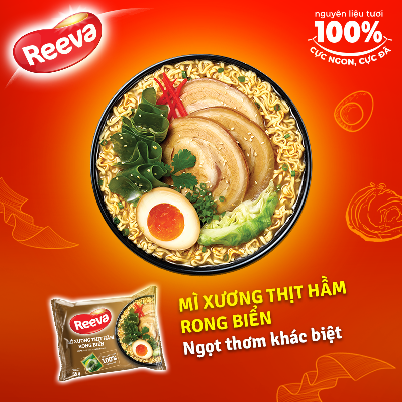 Thùng 30 Gói Mì Ăn Liền Lẩu Nấm Reeva - Nấm Thật 100% (Dùng Chay Được) 85g
