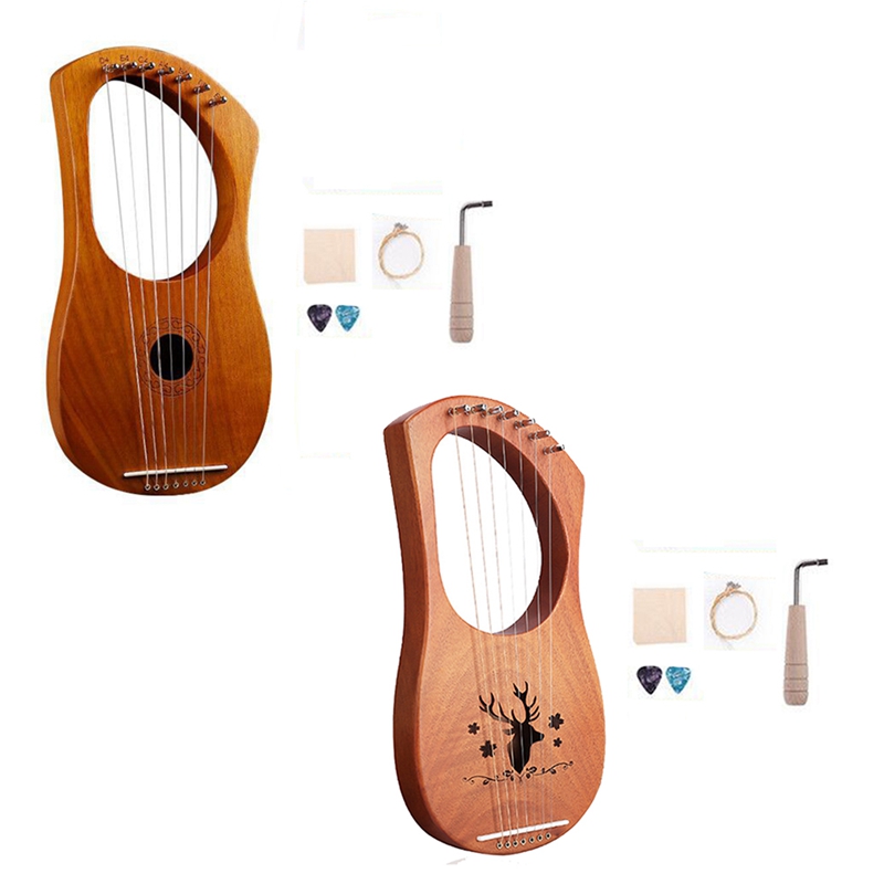 7 String Lyre Harp Wood String Instrument with Carry Bag Extra String Set and Accessaries Style