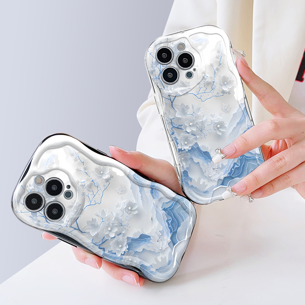 YYDS for Redmi Note 9 Pro Note 9S Note 9 Pro Max Back Cover Proud Snow Plum Cream Texture Wavy Edge Soft Silicone Mobile Cover. 