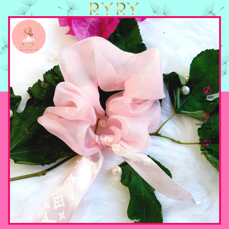 Dây cột tóc vải scrunchies đính nơ xinh xắn
