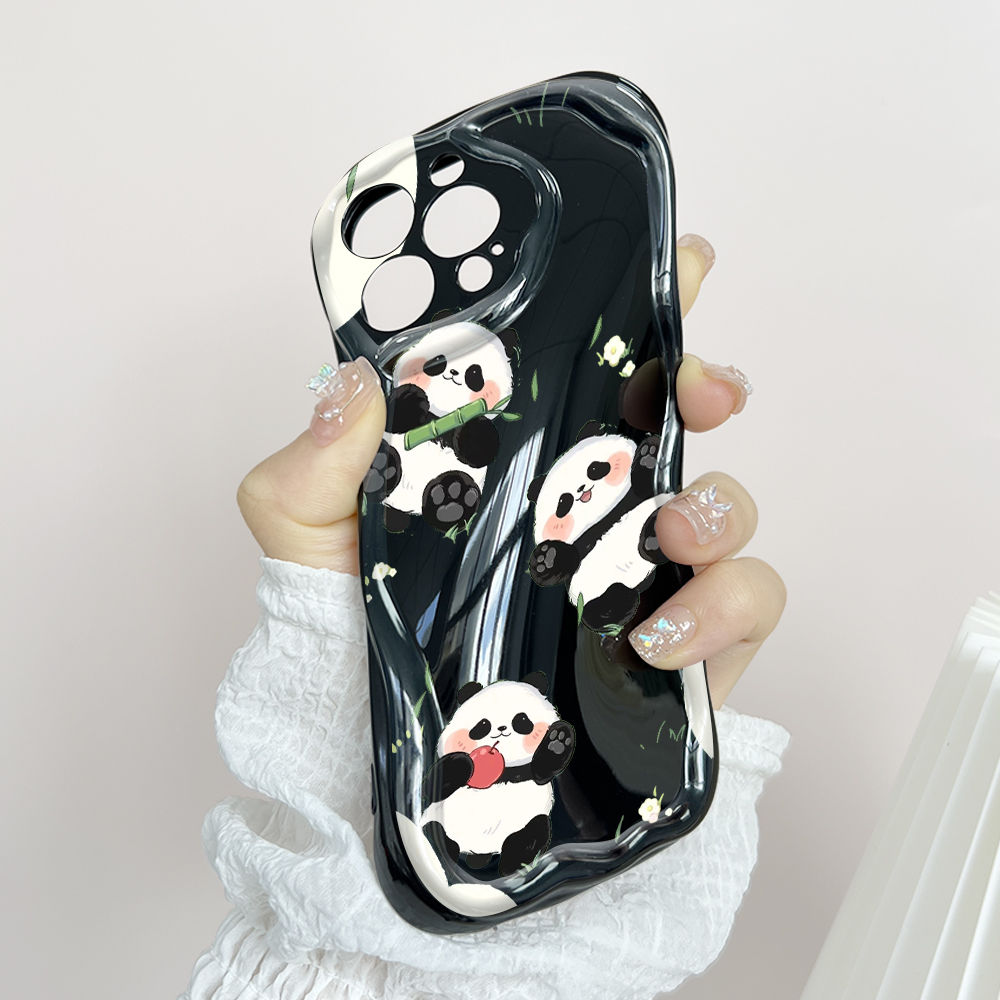 Hontinga for Infinix Note 30 4G 5G Back Cover Cute Panda Cream Texture Phone Case Wavy Edge Soft Silicone Cover. 