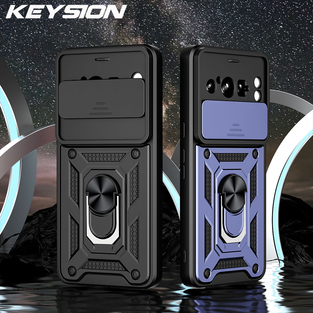 Keysion Ốp điện thoại chống sốc trường hợp cho Google Pixel 8 Pro trượt bảo vệ ống kính máy ảnh đế dạng nhẫn điện thoại bìa cho Google Pixel 6 Pro