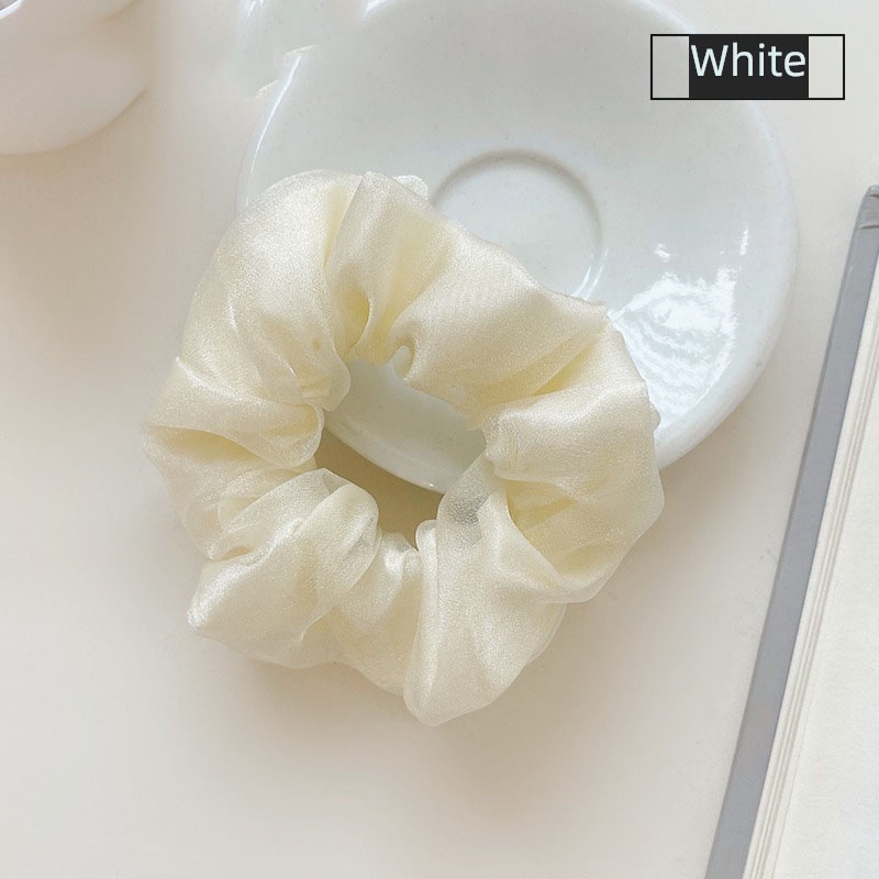 （mới）dây buộc tóc vải voan satin phối ren co giãn thanh lịch