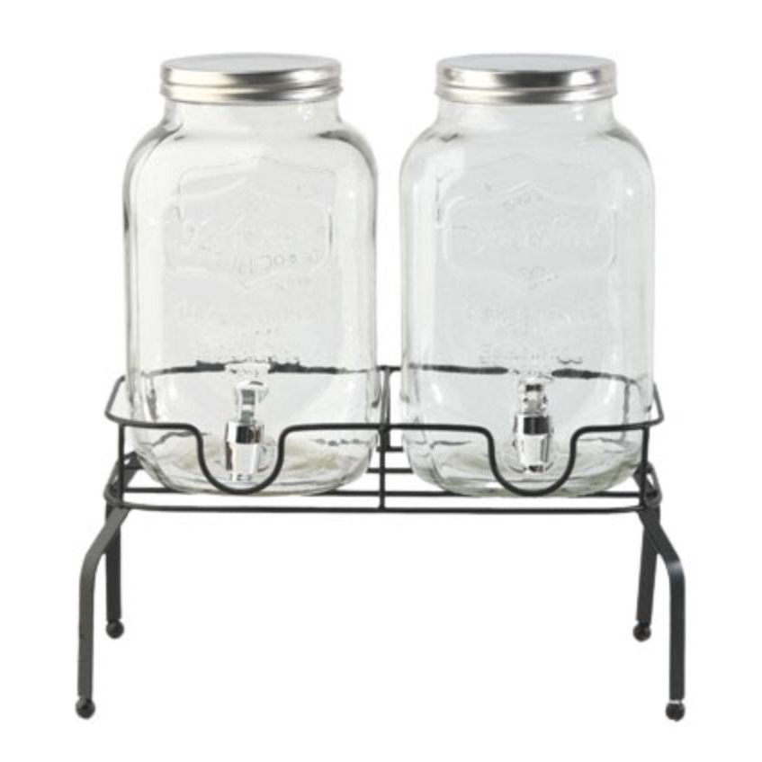 OKDEALS01 2 Pack Glass Drink Dispensers with Stand 4L Stainless Steel