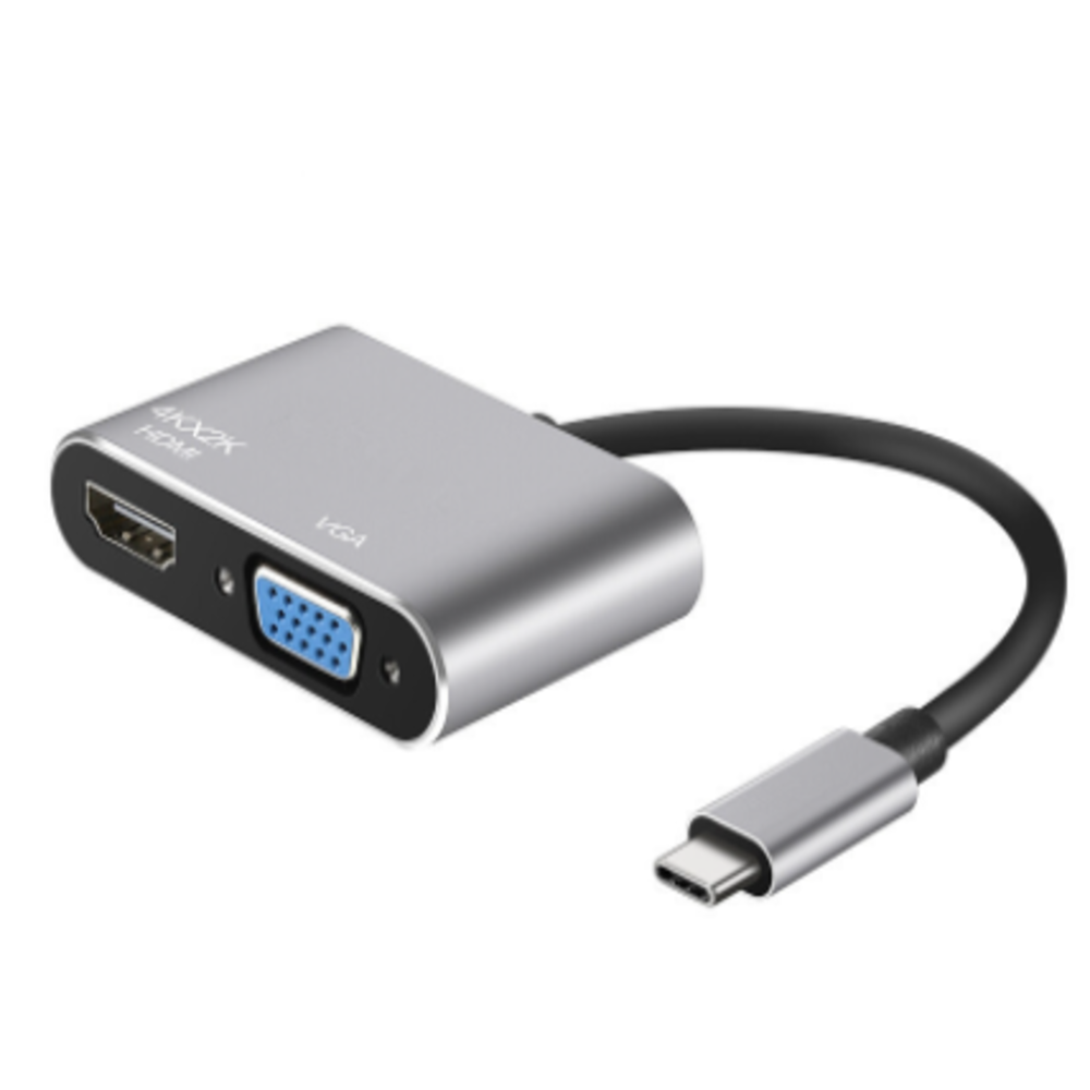 Cáp chuyển hub type c  2 in 1 USB Type-c ra 2 cổng HDMI/vga