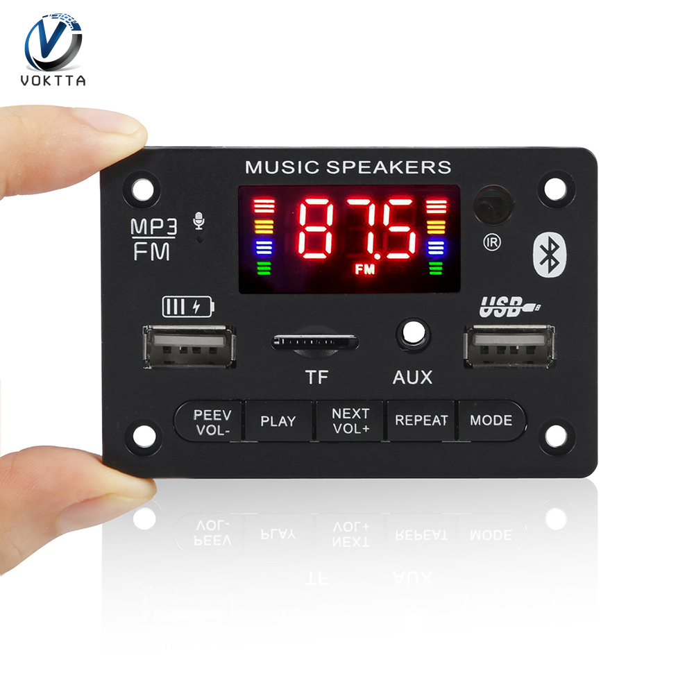 VOKTTA DC 6V 12V Bluetooth 5.0 Audio Decoder Board Audio Module USB AUX SD FM Radio Lossless Decoder Board Module