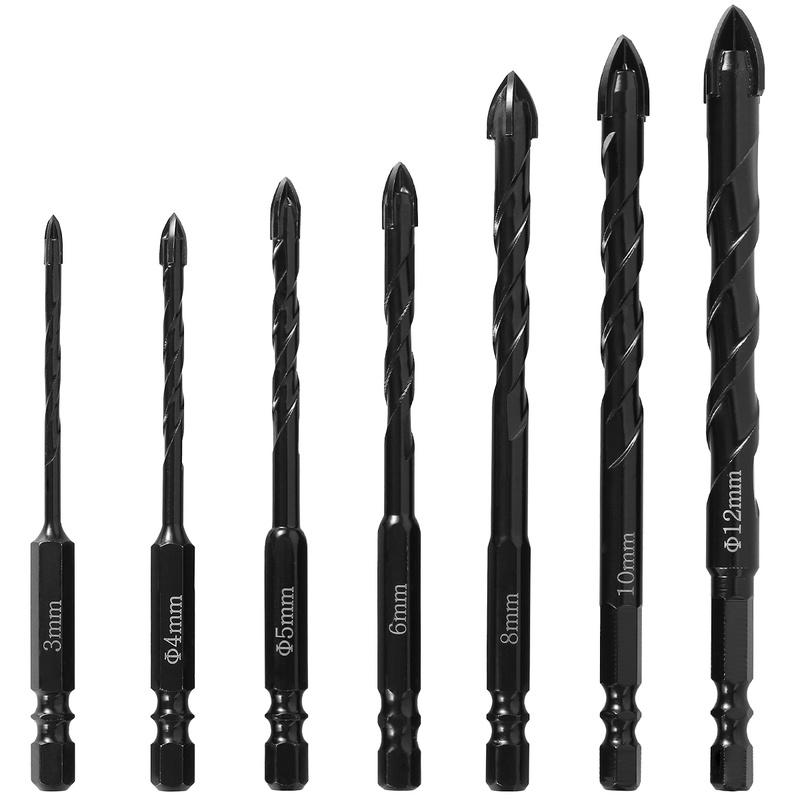 Phổ nề mũi khoan Set 7pcs bê tông mũi khoan Set thép nề mũi khoan Set Đầu chữ thập 4-Edge khoan gạch mũi khoan cho dùi bằng gốm bê tông mũi khoan Set