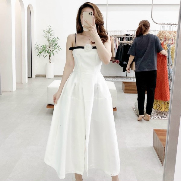 Đầm xòe hai dây dự tiệc có mút ngực kết bông ngực