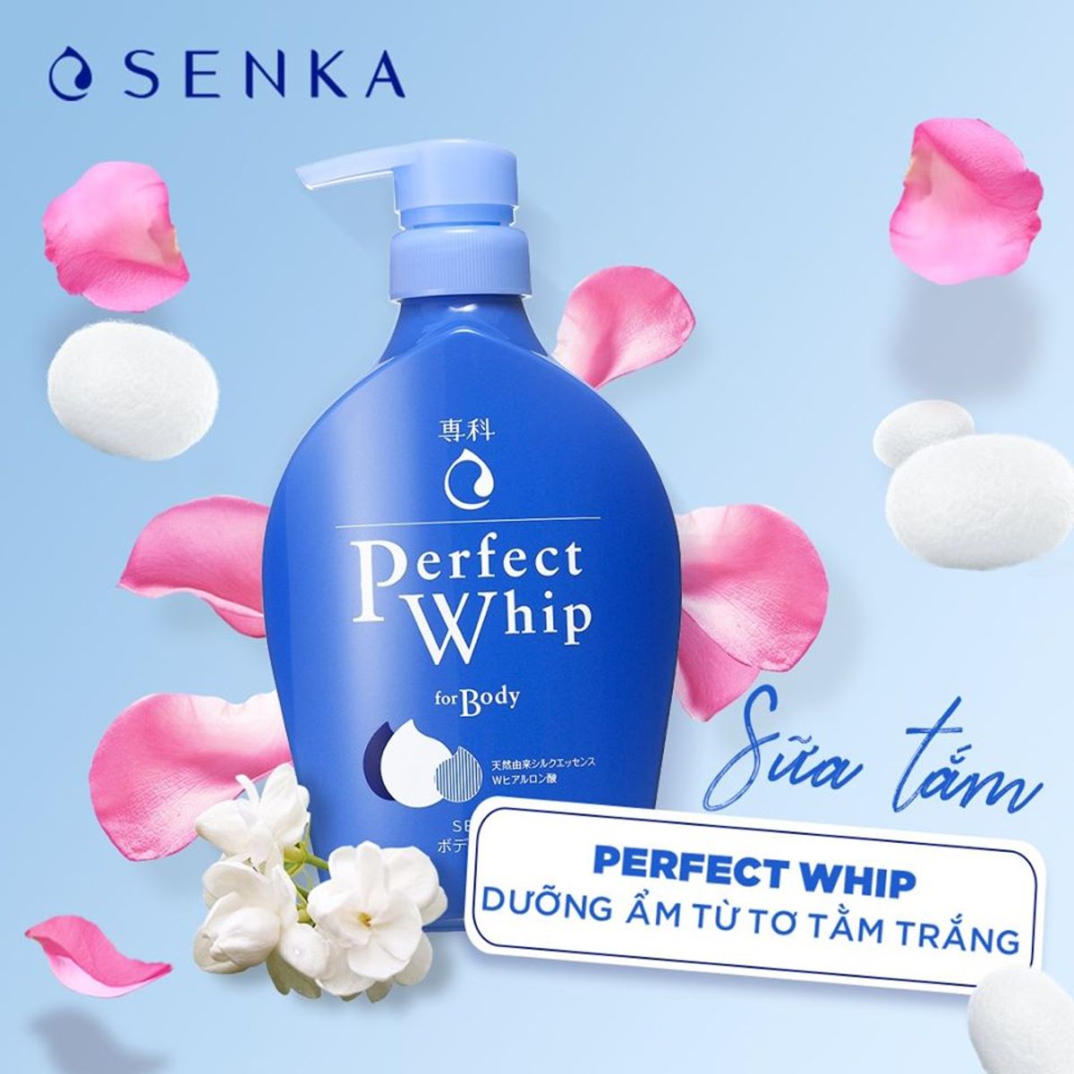 Sữa tắm dưỡng ẩm perfect whip senka 500ml hương hoa hồng và hoa nhài