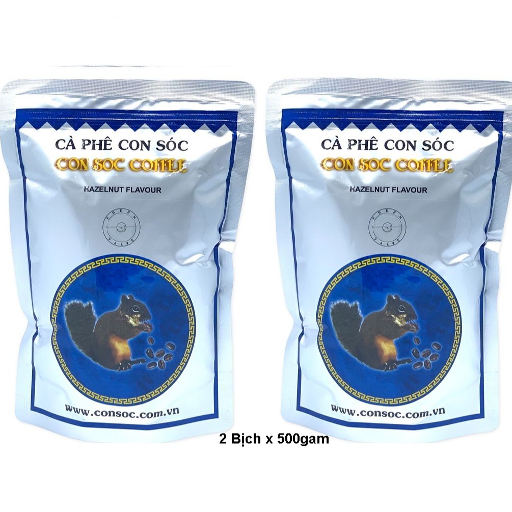 ( 02 Túi x 500gam)Cà phê Con Sóc Bịch Xanh 500gam/ Bịch - Cà phê pha phin Ngon