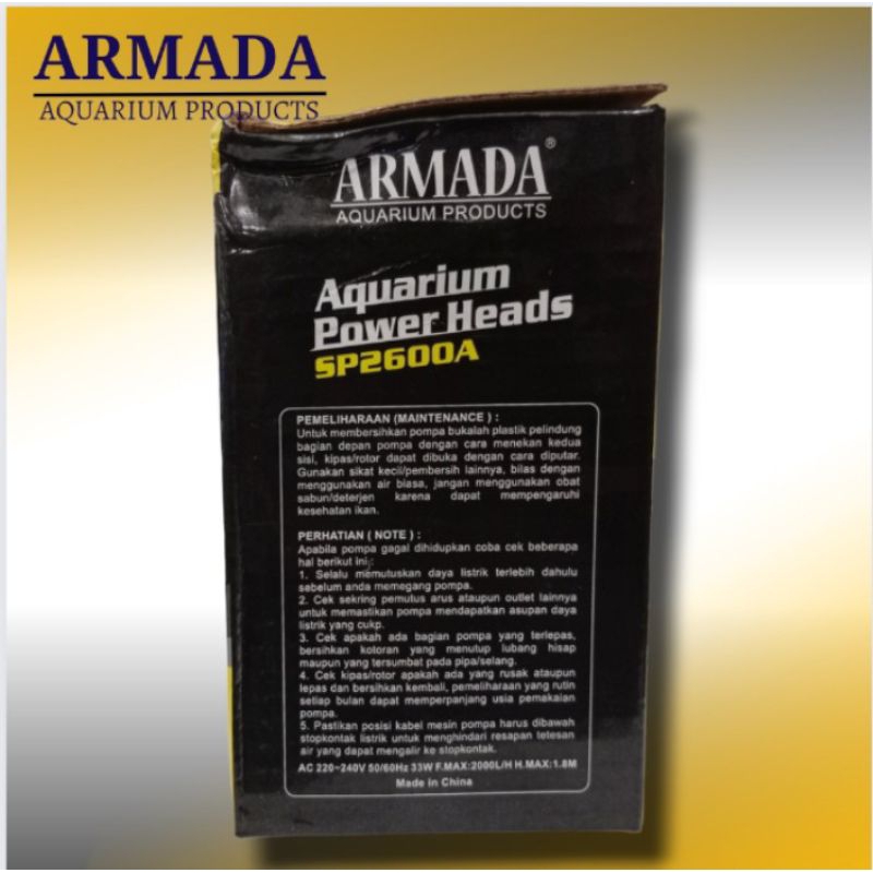 Pompa kolam aquarium Hidroponik ARMADA SP 2600A Submersible pump