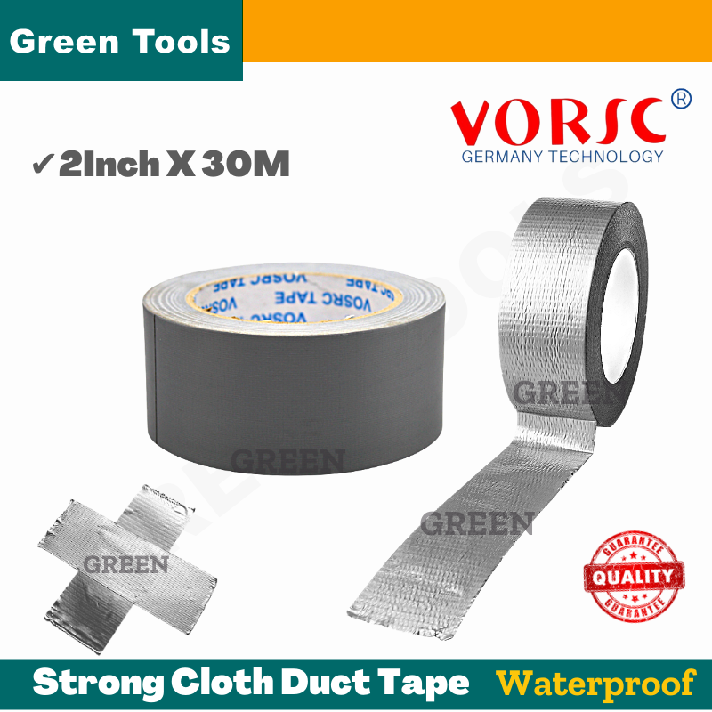 VORSC Strong Cloth Duct Tape Grey Fabric Repair Tape 2Inch x 30Meter