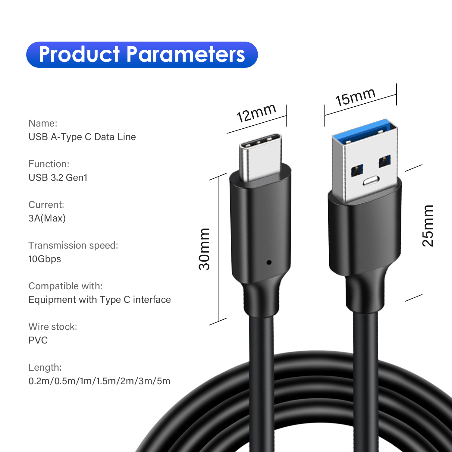 【Unbeatable SKU活动价s】 USB C to USB A Cable USB 3.1 3.2 Gen2 10Gbps USB C Data Cable Auto 3A for USB C External SSD MacBook Pro Galaxy S23.