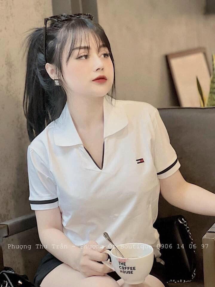 ÁO POLO TRẮNG CỔ V PHONG CÁCH CÁ TÍNH CHO NỮ