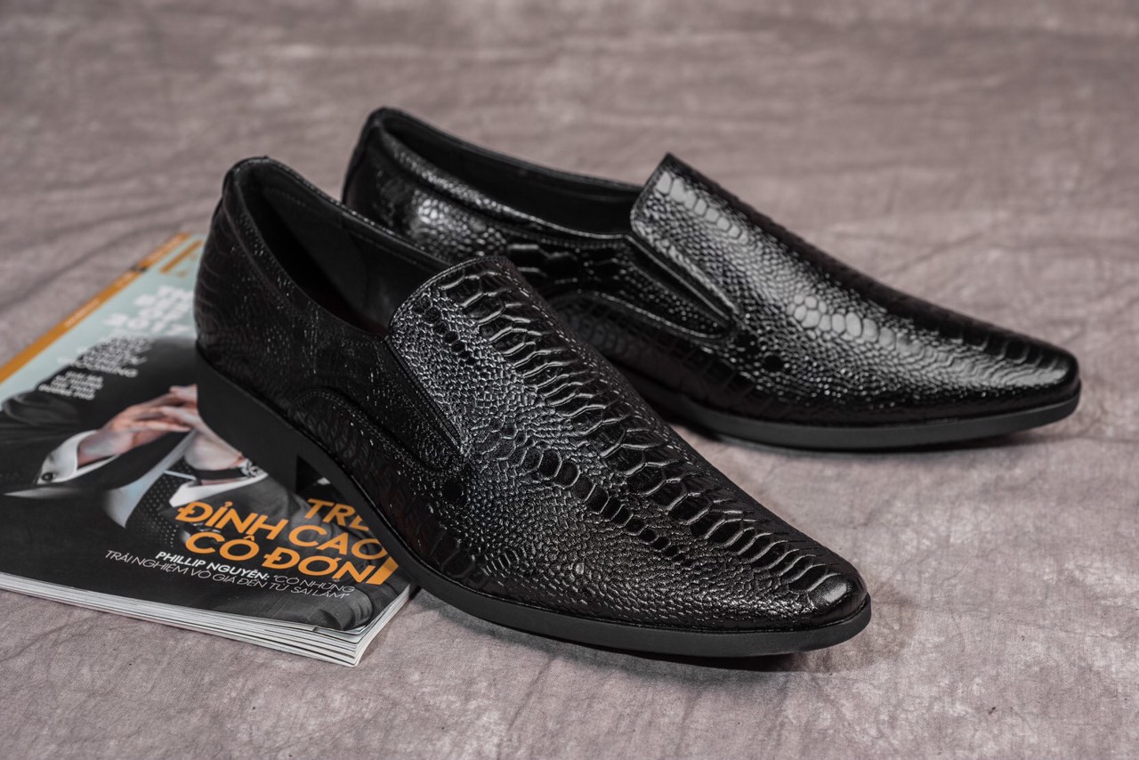 [ TĂNG CHIỀU CAO 7 CM] Giày lười da bò, giày tăng chiều cao 7 cm dập vân ( có cả phiên bản không tăng )