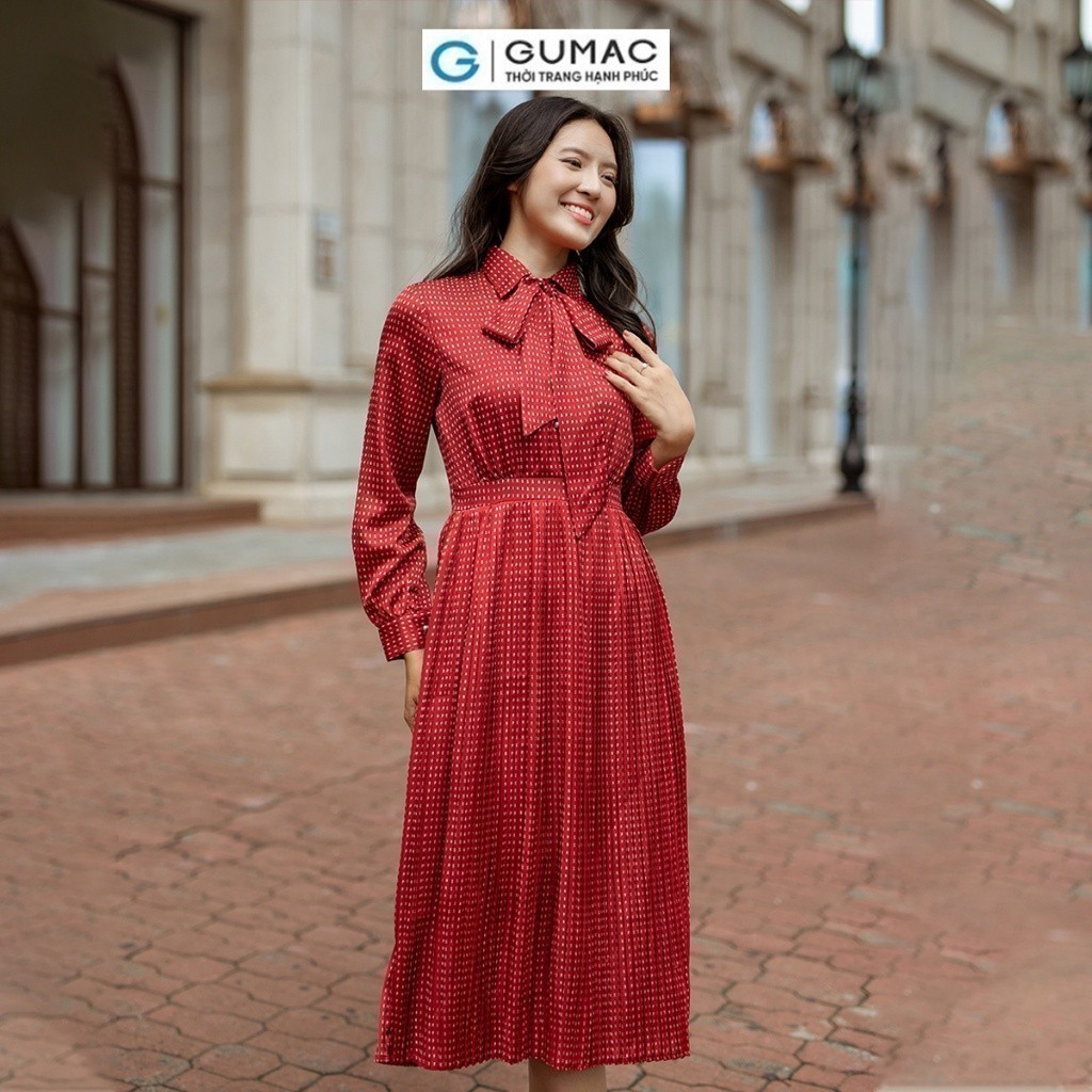 Đầm nữ dập ly buộc nơ thời trang GUMAC DD06042