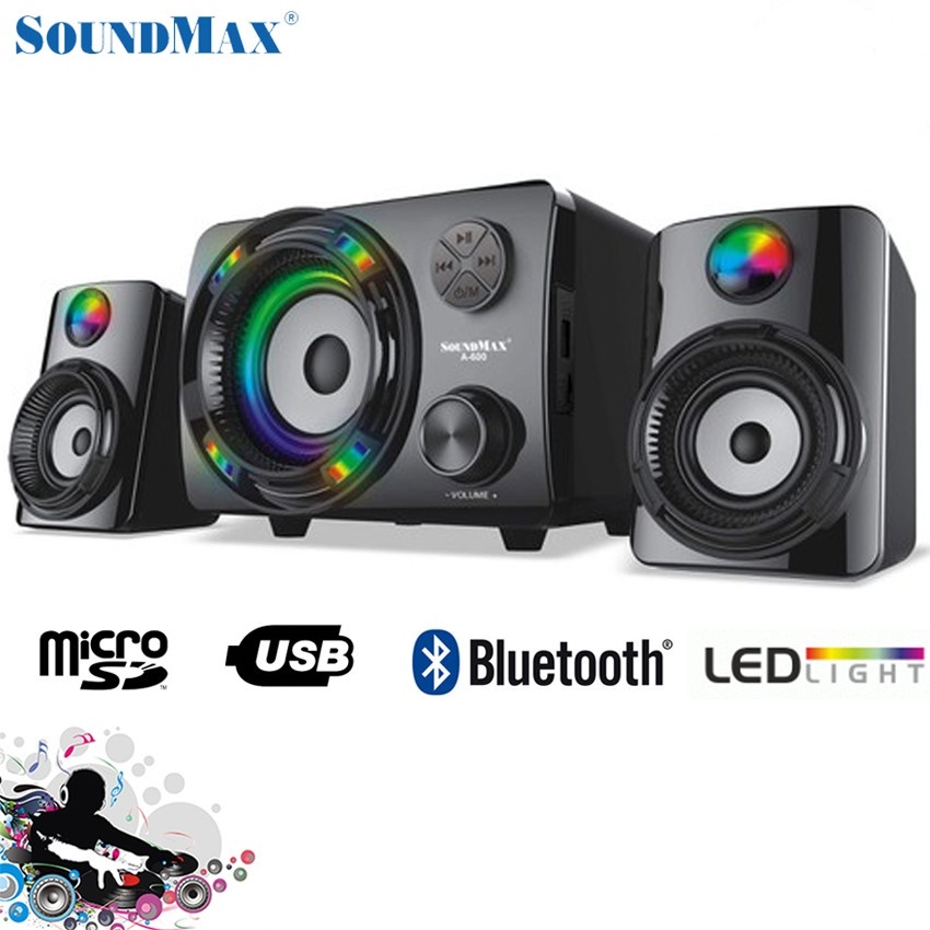 [HCM]Loa nghe nhạc giá rẻ loa vi tính nghe điện thoại máy tính Loa SoundMax 2.1 A600 - Hàng Chính Hãng 4 loa vệ tinh (2 loa trước và 2 loa sau) công suất 16W 1 loa siêu trầm (Subwoor) công suất 16W Nguồn: 220V - 50Hz BẢO HÀNH
